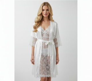 Completo camicia da notte e vestaglia in pizzo SATIN FLAMINIA