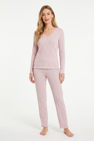 Pigiama donna con scollo a V in pointelle ZAHRA